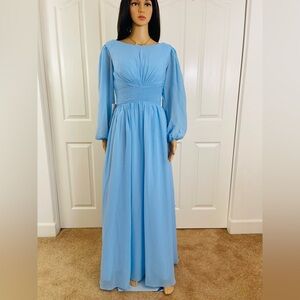 Elegant Light Blue Long Sleeve Dress